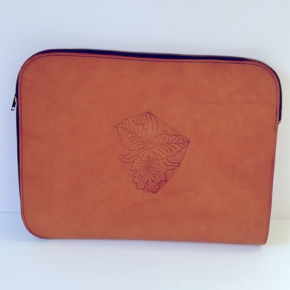 Vintage Costa Rican Hand Tooled Tan Leather Zip Around Top Portfolio 80’s - Picture 6 of 11